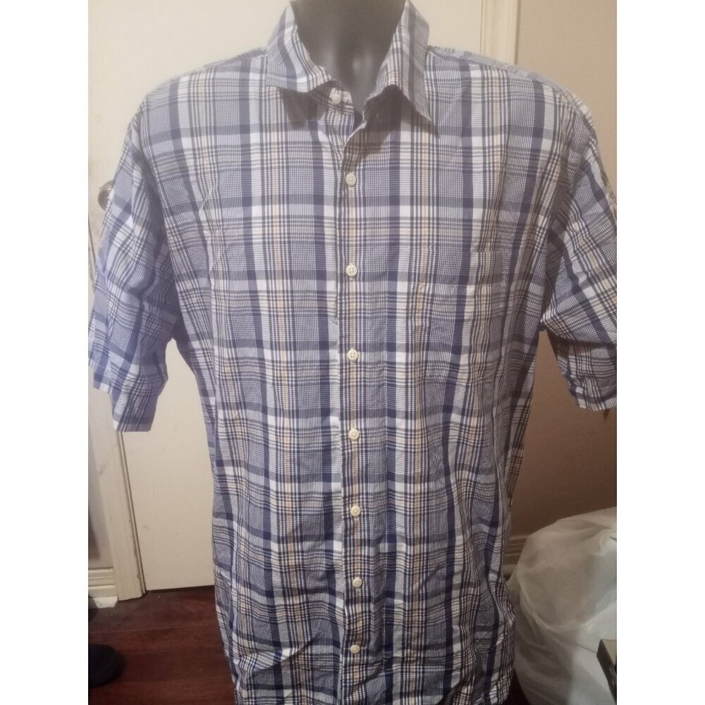 Peter Millar Plaid Short Sleeve Button Down Shirt Adult XL Blue White Mens
